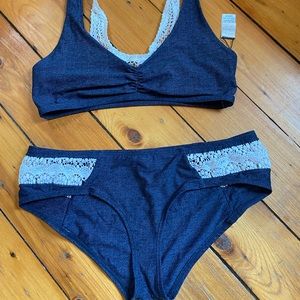 L Space crochet bikini denim size M/L
